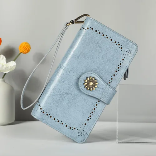 Vista 2 de Lavemi - Cartera de piel con bloqueo RFID para mujer, de gran capacidad, para llevarla a la muñeca