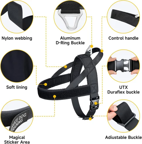 Vista 3 de EXCELLENT ELITE SPANKER Arnés sin tirones, arnés de nailon para perro, arnés ajustable para perros pequeños, arnés acolchado, entrenamiento para BLK