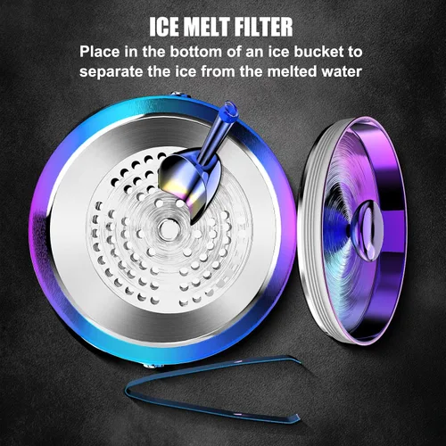 Vista 8 de IOV Cubo de hielo con tapa, cuchara, pinzas y colador, cubo de hielo aislado de doble pared de acero inoxidable de 3 L para fiestas, mantiene