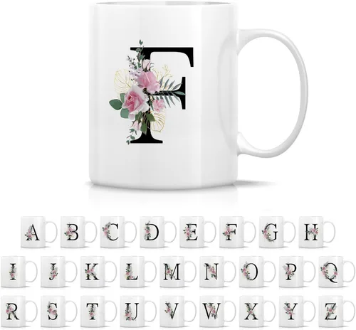 Vista 26 de Retreez Ramo botánico floral inicial A-Z con monograma, taza con monograma de cerámica de 11 onzas, regalo de agradecimiento de agradecimiento