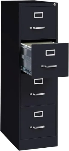 Vista 4 de CommClad Archivador vertical de 4 cajones, 25 pulgadas de profundidad, acero, acabado negro, carpetas colgantes de tamaño carta, diapositivas