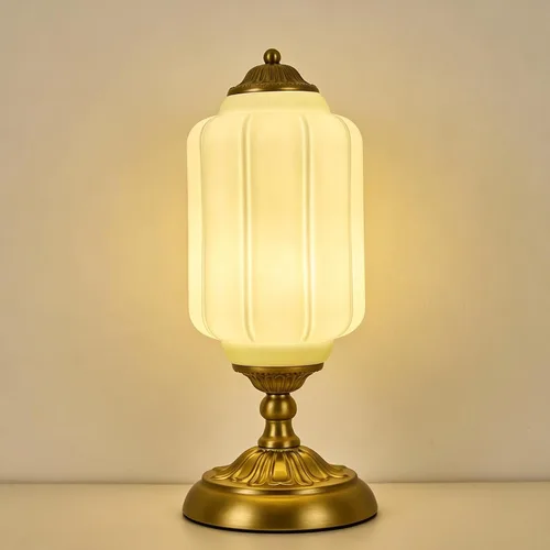 Vista 5 de Lámpara de mesa vintage de vidrio de leche, lámparas modernas de mediados de siglo regulables, elegante lámpara de noche Art Deco festoneada