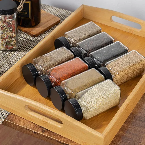 Vista 6 de Tianifa 2 tarros de especias negras, botellas de condimento de vidrio de 4 onzas, contenedor de especias, frascos de especias vacíos, botellas Negro