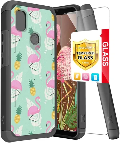 Vista 10 de TJS Funda compatible con Cricket Icon 4 (solo 4ª versión), con protector de pantalla de vidrio templado de doble capa híbrida