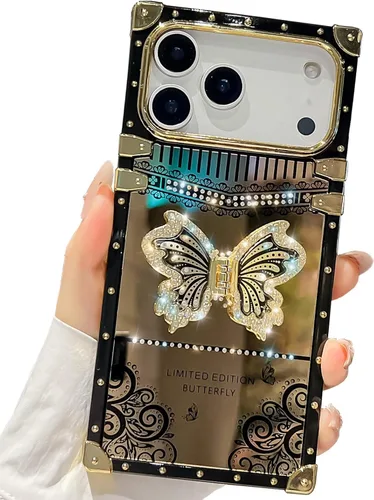 Vista 63 de Funda Rectangular de Lujo Femenina Compatible con iPhone 16 Pro Max Diseñada con Soporte de Anillo de Diamante con Función de Atril
