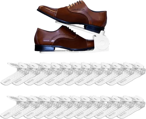 Vista 9 de Shoepal - Organizador de ranuras para zapatos, apilador ajustable y ahorro de espacio de almacenamiento, soporte de zapatos de doble cubierta