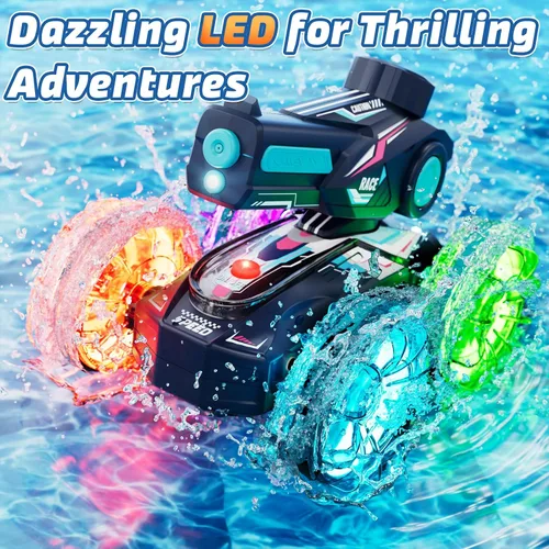 Vista 4 de Lehoo Castle Auto de control remoto anfibio, autos RC 4WD para niños de 8 a 12 años con pistola de agua, barco de control remoto para niños