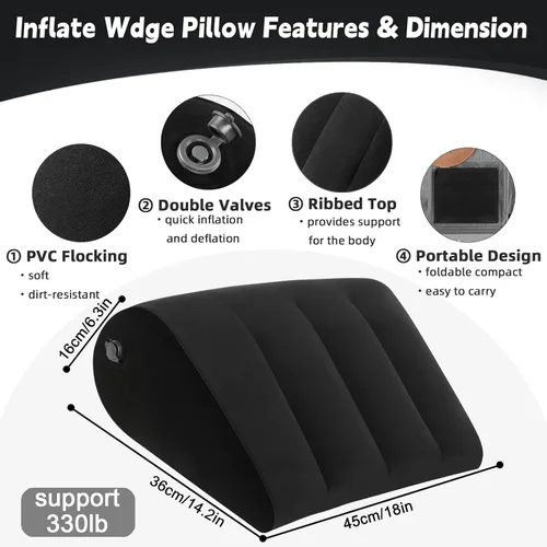 Vista 8 de Almohada inflable de cuña para dormir y viajar, soporte multiusos para espalda, piernas y rodillas, cojín triangular portátil para cama, sofá u