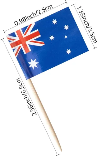 Vista 3 de GentleGirl 100 banderas australianas con palillos de dientes de Australia, pequeñas mini decoraciones australianas para cupcakes