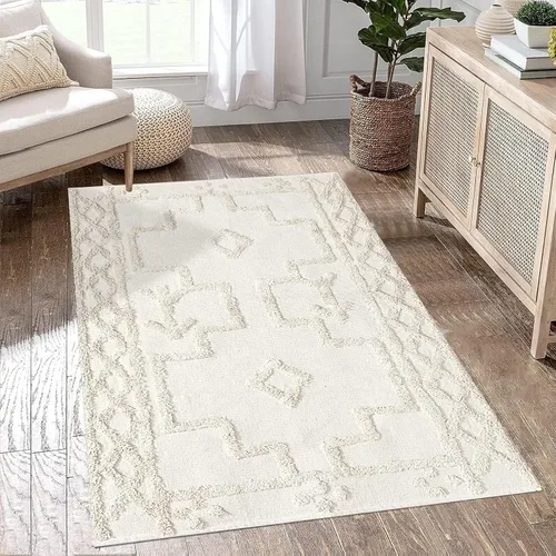 Vista 21 de Uphome Alfombra de Baño Bohemia de 2' x 3', Alfombras Pequeñas de Dormitorio Estilo Granja Lavables con Borlas, Tapetes de Baño Geométricos Beige