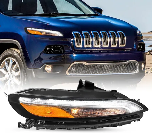 Vista 15 de JSBOYAT Compatible con 2014-2018 Jeep Cherokee Luz LED DRL de estacionamiento Señal de giro estilo OE Faros LED DRL cromados para parachoques Señal