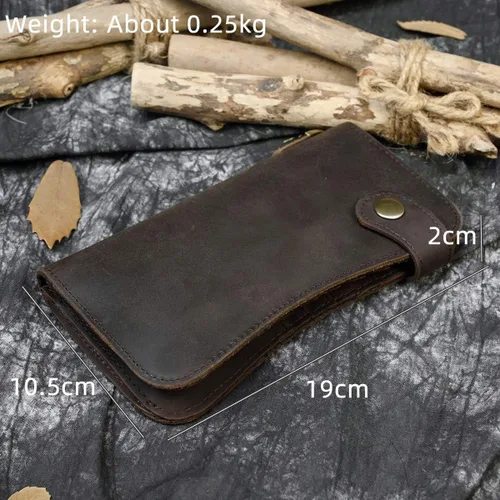 Vista 2 de Billetera larga de cuero genuino para hombre, cartera plegable grabada