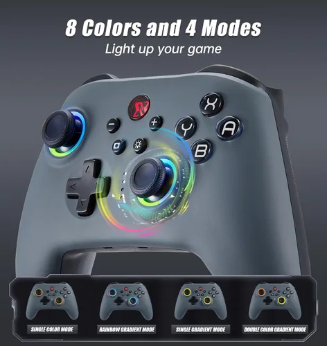 Vista 2 de Switch controller, Wireless Switch Pro Controller with No-Dead Zone for Switch Switch LiteSwitch OLED, 8 Colors LED Switch Gamepad with ALPS