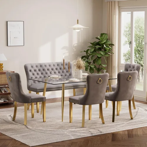 Vista 116 de Baysitone Juego de mesa de comedor de cristal de 51 pulgadas para 4, juego de 5 piezas de comedor moderno, mesa de cocina rectangular de vidrio