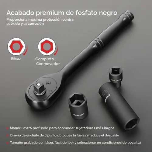 Vista 5 de Eastvolt Juego de llaves de trinquete de 46 piezas, kits de herramientas mecánicas con trinquete reversible de 72 dientes, juego de barra