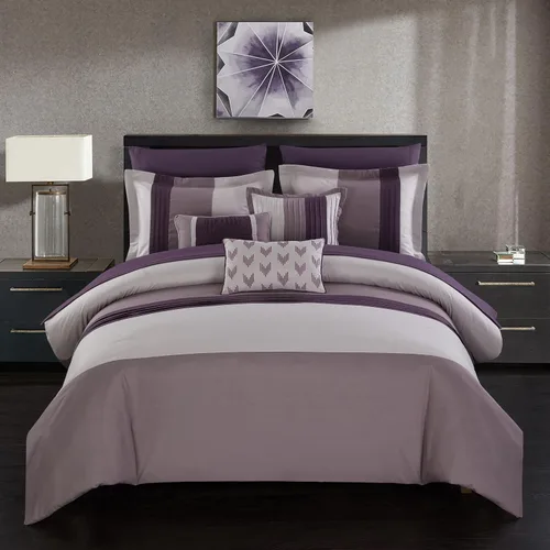Vista 10 de Chic Home Ayelet - Juego de edredón beige para cama en una bolsa, tamaño Queen (10 piezas), ropa de cama de microfibra de alta calidad a rayas