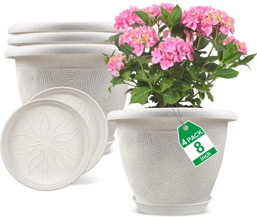 Vista 22 de Fodetyff Macetas de 6 Pulgadas para Plantas de Interior y Exterior, Juego de 6 Macetas Pequeñas de Plástico con Agujero de Drenaje y Bandeja, Maceta