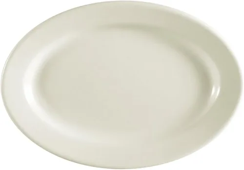 Vista 2 de CAC China RCN-33 Clinton - Bandeja ovalada de porcelana con borde enrollado, 7 x 4-1/2 pulgadas, caja de 36