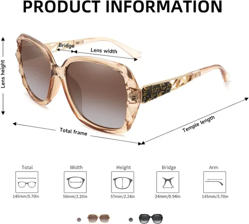 Vista 5 de Oversized Polarized Sunglasses for Women Large Fashion Designer Shield Square Sparkling Frame UV Protection