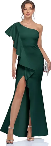 Vista 5 de Vestido de noche de sirena con un hombro para mujer, vestido largo formal de cóctel