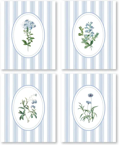 Vista 17 de Pleonox Juego de 4 impresiones artísticas florales de hortensias con lazo azul coqueta verde salvia de 8 x 10 pulgadas, con texto en inglés «How