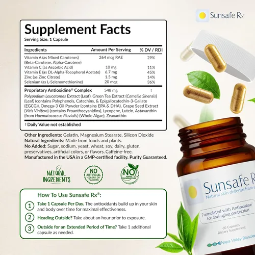 Vista 7 de Sunsafe Rx Suplemento antienvejecimiento: píldoras naturales de protección de la piel con antioxidantes para una apariencia juvenil y salud ocular +