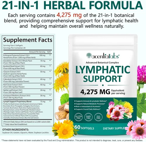 Vista 7 de Suplementos de drenaje linfático: 4275 mg de apoyo del sistema linfático a base de hierbas con diente de león, bardana, equinácea, cúrcuma