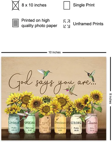Vista 2 de Dios dice que eres arte de pared – Afirmaciones cristianas – Regalos de aliento religioso para mujeres – Inspirador, Salmos, versículos