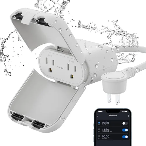 Vista 17 de ELEGRP PQR11 Enchufe inteligente para exteriores con regulador de intensidad impermeable IP66, enchufe WiFi inteligente compatible con Alexa