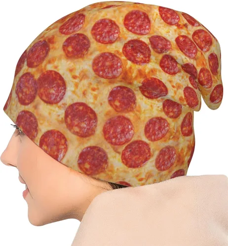 Vista 5 de Gorro de invierno divertido con patrón de comida, gorro de quimioterapia, sombrero de cáncer, sombreros de punto, gorra holgada de calavera