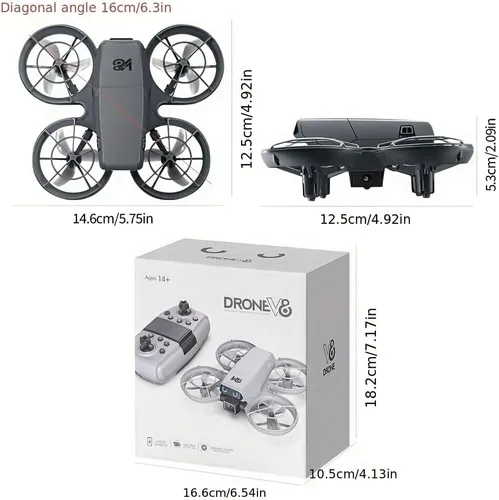 Vista 7 de Mini dron RC con cámara, hecho de material ABS duradero y con un diseño de hélice de protección completa para reducir eficazmente los riesgos