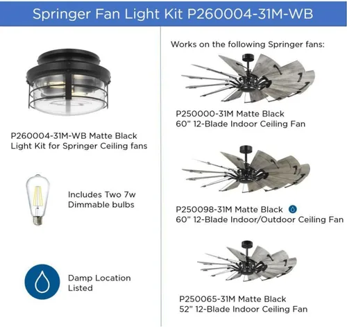 Vista 5 de Progress Lighting Springer II Collection - Kit de luces rústicas color negro mate (P260004-31M-WB)