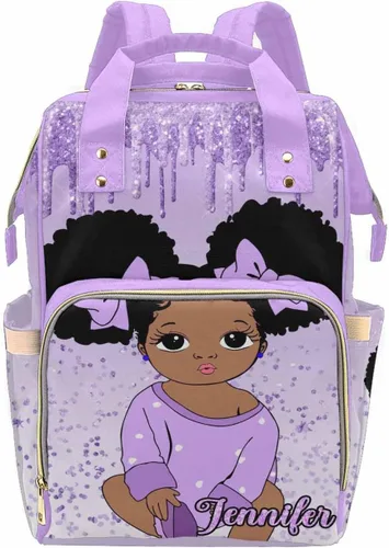 Vista 11 de Bolsa de pañales personalizada con purpurina brillante, color rosa, oro rosa, rubor, con nombre, bolsas de pañales de viaje, mochila casual