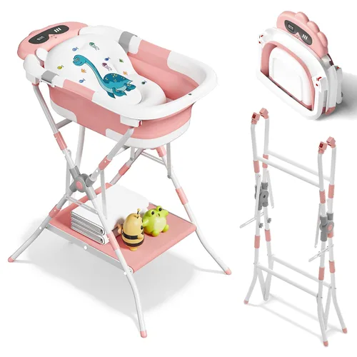 Vista 21 de AVIDOR Bañera de bebé 2 en 1 con soporte para recién nacidos y bebés, bañera plegable para bebés, regalos de baby shower para nuevos padres, gris