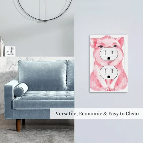 Vista 8 de Cubierta de interruptor de luz dúplex de 1 banda con diseño de animales rosados, diseño de cerdo divertido, placa frontal eléctrica, placa de Placa