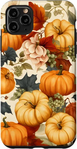 Vista 13 de Funda de estilo vintage para iPhone 16 con hojas de otoño y calabazas