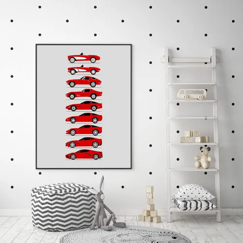 Vista 5 de Idea Network Póster hecho a mano compatible con Chevy Corvette Generations (perfil lateral) impresión de Chevrolet (C1 C2 C3 C4 C5 C6 C7 C8) – Rojo