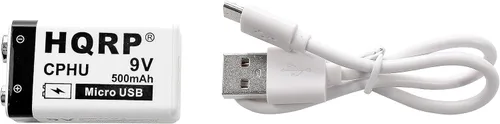 Vista 2 de HQRP Batería recargable USB de iones de litio de 9 V, alta capacidad, 500 mAh, 9 voltios, carga rápida de 1.5 H, 800 ciclos con cable micro USB