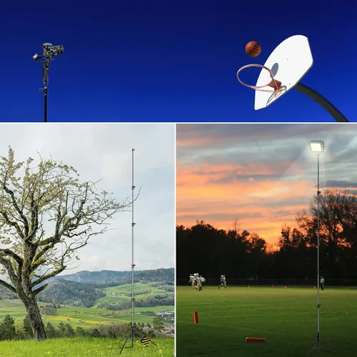 Vista 7 de 【Resistente de 16 pies】Trípode RAUBAY Extreme Tall para cámara de video deportiva con amortiguación de aire, soporte de luz telescópico de aleación