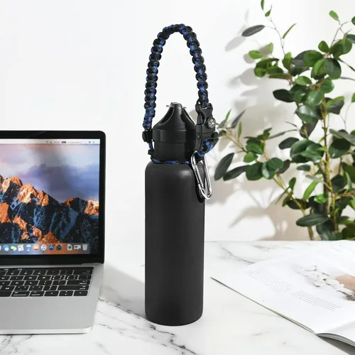 Vista 5 de Paracord Handle for Hydro Flask Water Bottles Standard Mouth, Strap Holder with Safety Rubber Ring & Carabiner, Easy to Carry and Durable Reusable