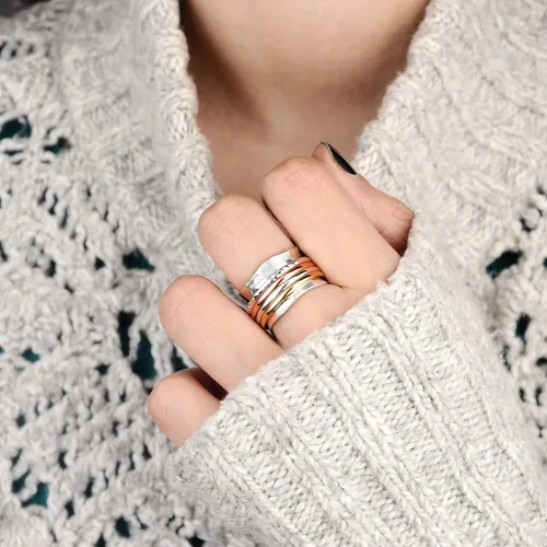Vista 5 de Boho-Magic Anillo giratorio para mujer, plata de ley 925, con cobre y latón, anillos de plata