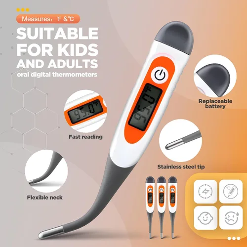 Vista 2 de TrelaCo 10 piezas Termómetro para adultos Termómetro digital oral para fiebre Temperatura basal del cuerpo Lectura rápida Punta flexible