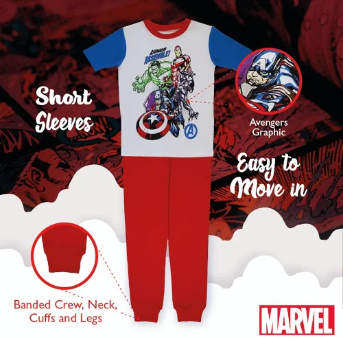 Vista 4 de Marvel Black Panther The Avengers Conjunto de pijama de algodón ajustado de 2 piezas de Spider-Man, Héroes cómicos
