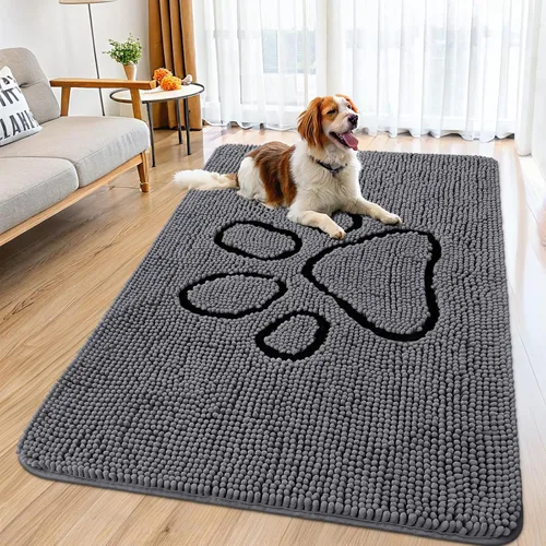 Vista 114 de Smiry Tapete para puerta de perro para patas fangosas, absorbente y Gris y negro