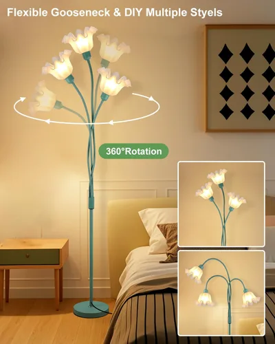 Vista 7 de Lámpara de pie de flores para sala de estar, moderna lámpara de pie de árbol con cabezas ajustables, 3 luces 3000 K suave blanco cálido lámpara