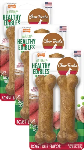 Vista 15 de Nylabone Healthy Edibles - Premios masticables para perro, todo natural, larga duración, 1 unidad, sabor a tocino (Bacon), M/Wolf Natural dog