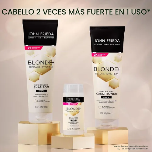 Vista 6 de John Frieda Blonde+ Sistema de reparación de cabello, acondicionador con complejo de construcción Bond, restaura la humedad y protege el cabello