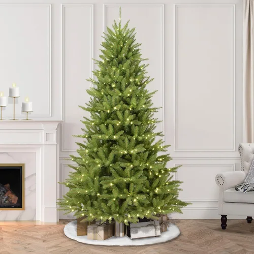 Vista 4 de Puleo International Árbol de Navidad artificial de abeto Fraser preiluminado de 7.5 pies con 400 luces RGB multifunción, color verde