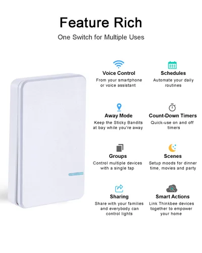 Vista 2 de Interruptor de luz inteligente – Thinkbee 2.4Ghz Wifi Kit de interruptor de luz inalámbrico, compatible con Alexa, Google Assistant e IFTTT, control