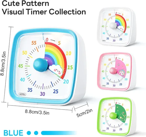 Vista 6 de Yunbaoit Temporizador visual con luz nocturna, temporizador de cuenta regresiva de arco iris de 60 minutos para niños y adultos, herramienta